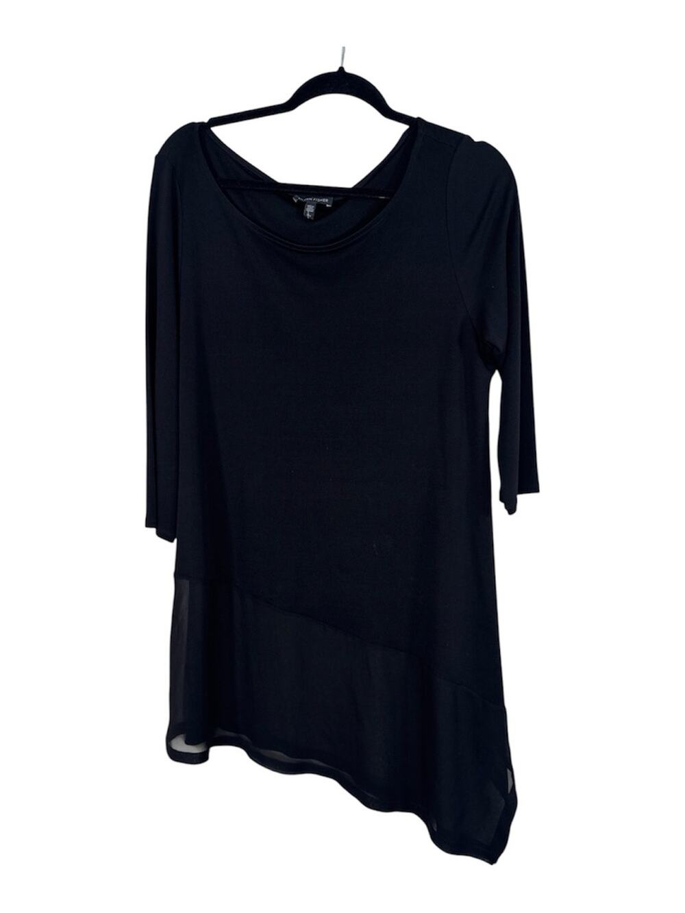 Eileen Fisher Black Asymmetrical Blouse Womens L Lagenlook Artsy Casual Shirt